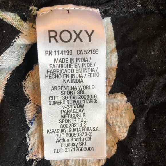 Roxy Floral Top Women’s Small Tropical Black Ruffle Hawaiian Surfer Summer - Picture 6 of 7